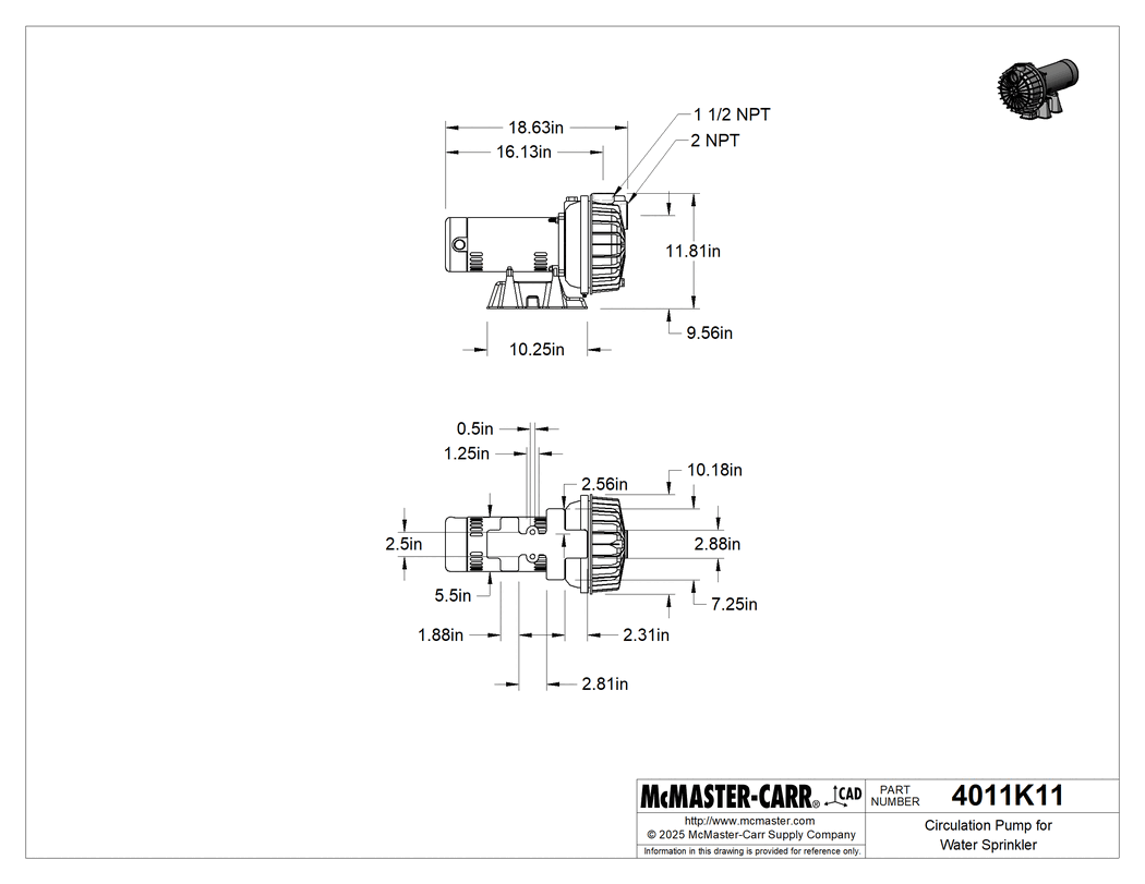 Technical Drawing of Circulation Pump for Water Sprinkler, 1 hp.